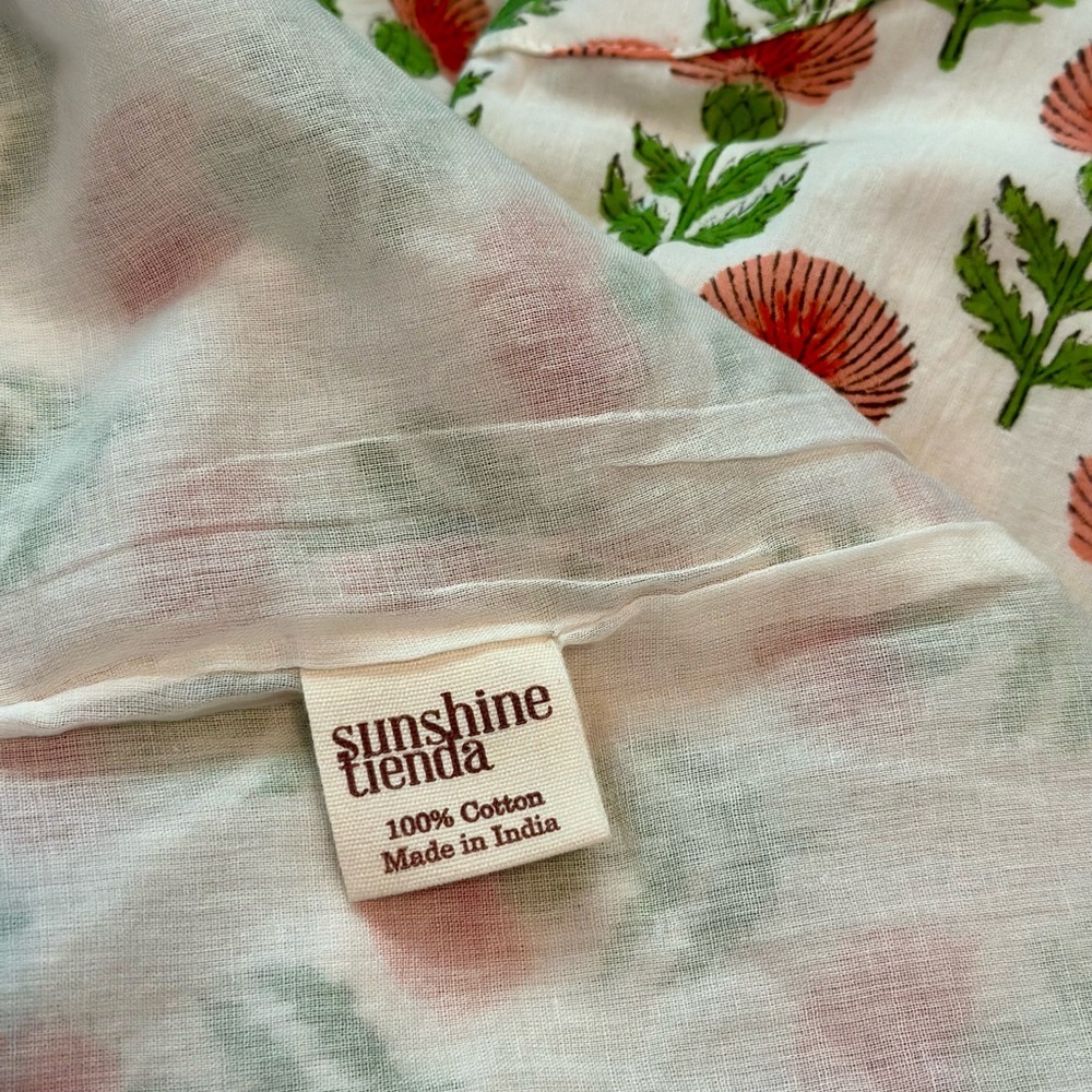 Sunshine Tienda Sleeveless Block Print Red Green Floral Cotton Dress- XS/S - Picture 5 of 8